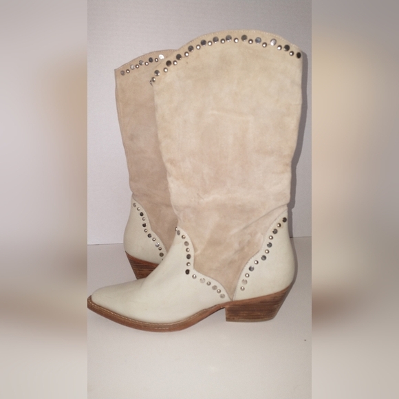 Free People Tan Western Studded Country Cowboy Boots Chappelle Roan Style 6.5 - Picture 12 of 16